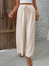 Frenchy Women Holiday Solid Color Elastic Waist Wide Leg Pants With Flounce Trim And Tie Belt